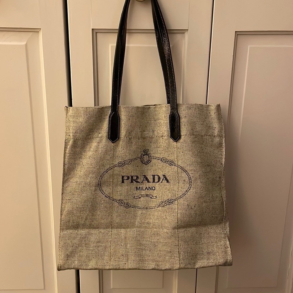 Prada Gray and Black Tote Bag